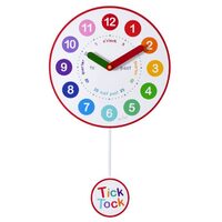 Matilda - Red Children's Teaching Time Wall Clock With Swinging Pendulum 25cm By ACCTIM