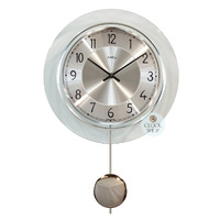 28cm Silver Round Glass Pendulum Wall Clock By AMS image