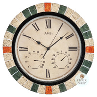 46cm Indoor / Outdoor Tiled Round Silent Wall Clock With Weather Dials By AMS image