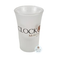 Frosted Shot Glass With Clock Shop Logo image