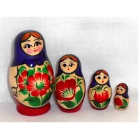 Kirov Russian Nesting Dolls 4 Set With Purple Scarf & Red Dress 7cm