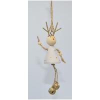 Reindeer In White Dress With Gold Bell Feet Christmas Decoration 10cm