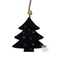 8cm Black & Gold Velvet Tree Hanging Decoration image