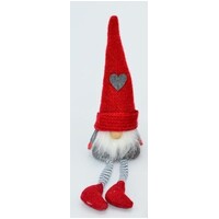 Gnome Shelf Sitter In Grey Coat, Red Knitted Hat Christmas Decoration 32cm