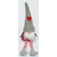 Gnome Shelf Sitter In Red Coat, Grey Knitted Hat Christmas Decoration 32cm