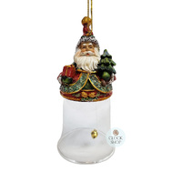 Santa Holding Tree Glass Christmas Tree Decoration 15cm