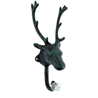 24cm Green Deer Head Cast Iron Coat Hook image