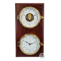 42cm Mahogany Nautical Weather Station With Quartz Clock & Barometer By FISCHER image