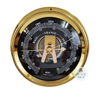 12.5cm Polished Brass Barometer With Black Dial By FISCHER image