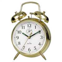 16cm Saxon Brass Double Bell Mechanical Analogue Alarm Clock By ACCTIM