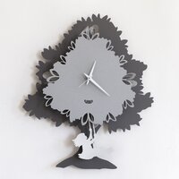 Slate Silver/aluminium Grey Tree With Swinging Girl Pendulum Modern Wall Clock 33cm By Arti Mestier