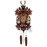Hunter & Deer Battery Carved Cuckoo Clock 42cm By TRENKLE image