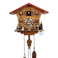 Chalet Battery Accordian Player With Dancers And Dog 27cm Cuckoo Clock By TRENKLE