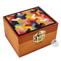 Wooden Hand Crank Music Box- Coloured Geometric Design (Beethoven- Ode To Joy) image