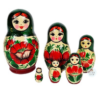 Kirov Russian Dolls- Green Scarf & Red Dress 12cm (Set Of 6) image