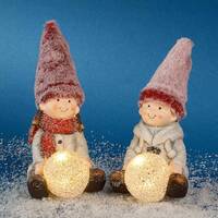 Winter Child Sitting With Led Light Up Ball 20cm