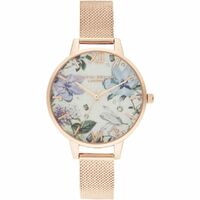 Bejewlled Florals Silver Glitter Dial & Rose Gold Mesh
