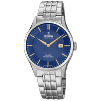 Swiss Silver With Blue Dial And Silver Metal Strap By FESTINA