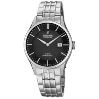 Swiss Silver With Black Dial And Silver Metal Strap By FESTINA