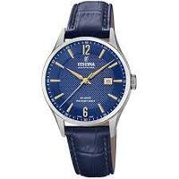 Swiss Silver With Blue Dial And Blue Leather Strap By FESTINA
