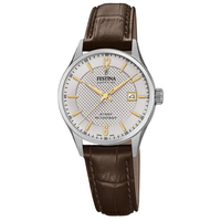 Swiss Silver With Silver/gold Dial And Brown Leather Strap By FESTINA