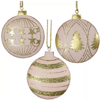 Pink With Gold Trim Bauble Christmas Tree Decoration 9cm
