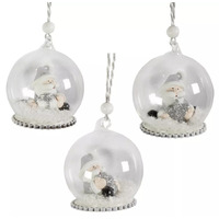 Silver And White Santa In Snowball Christmas Tree Decoration 6cm