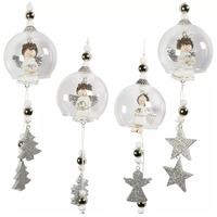 7cm Angel In Glass Bauble Hanging Decoration- Assorted Designs