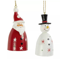 Santa/snowman Metal Bell Christmas Treedecoration 9cm