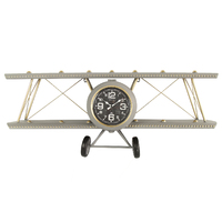Zinc Grey Air Plane Wall Clock With Shelf