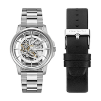 Silver Transparent Skeleton Automatic Watch with Silver Bracelet Band BY KENNETH COLE