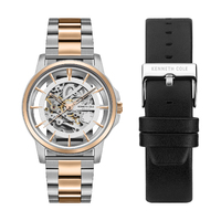 Silver/Rose Gold Transparent Skeleton Automatic Watch with Silver/Rose Gold Bracelet Band BY KENNETH COLE