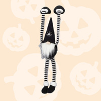40cm Hanging Gnome With Black Stripey Clothes & Black Hat