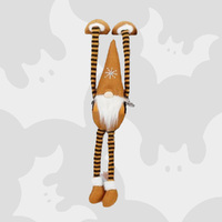 40cm Hanging Gnome With Black & Brown Stripey Clothes & Brown Hat