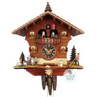Chalet Hedi and Peter with Alp Horn Blower 36cm Cuckoo Clock BY HONES
