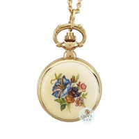 2.4cm Blue Flowers Gold Plated Pendant Watch By CLASSIQUE (Roman) image