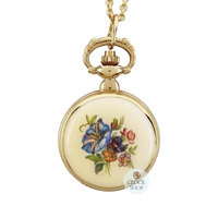 24mm Gold Womens Pendant Watch With Blue Flowers By CLASSIQUE (Roman) image