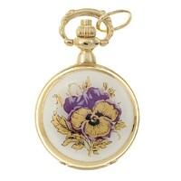 24mm Gold Womens Pendant Watch With Purple Flowers By CLASSIQUE image