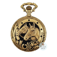 4.8cm Two Horses Gold Plated Pocket Watch With Two Horses By CLASSIQUE (Arabic) image