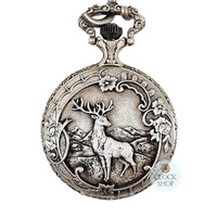 48mm Rhodium Mens Pocket Watch With Deer & Hunting Dogs By CLASSIQUE (Arabic) image