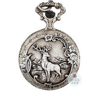 48mm Rhodium Mens Pocket Watch With Deer & Hunting Dogs By CLASSIQUE (Arabic) image