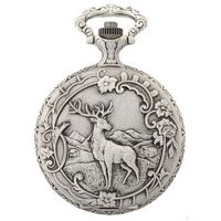 48mm Rhodium Mens Pocket Watch With Deer & Hunting Dogs By CLASSIQUE (Arabic) image