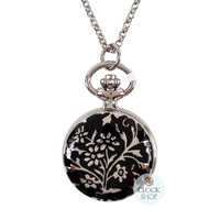 23mm Black & Rhodium Womens Pendant Watch With Flowers By CLASSIQUE (Arabic) image