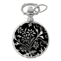 2.3cm Floral Black & Rhodium Plated Pendant Watch By CLASSIQUE image