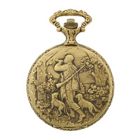 PEWTER PLATED POCKET WATCH WITH HUNTER AND DOGS BY CLASSIQUE
