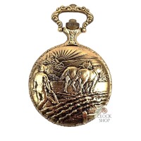 48mm Gold Mens Pocket Watch With Farmer & Horses By CLASSIQUE (Arabic) image