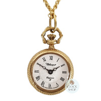 20mm Gold Womens Open Dial Pendant Watch With Floral Engraving By CLASSIQUE (Roman)