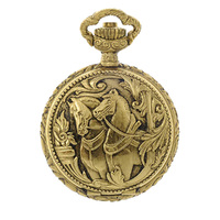 27mm Gold Womens Pendant Watch With Two Horses By CLASSIQUE (Roman) image