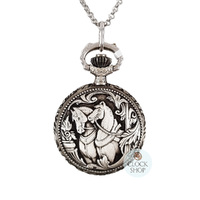 27mm Rhodium Womens Pendant Watch With Two Horses By CLASSIQUE (Roman) image