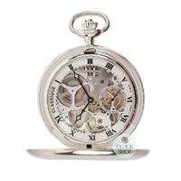 59mm Sterling Silver Unisex Mechanical Skeleton Swiss Pocket Watch By CLASSIQUE (Roman) image